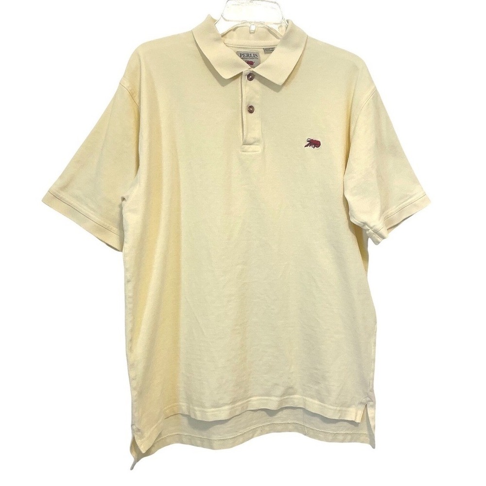 Perlis Mens Crawfish Polo Shirt Yellow Peruvian Cotton Pique Short Sleeve Large